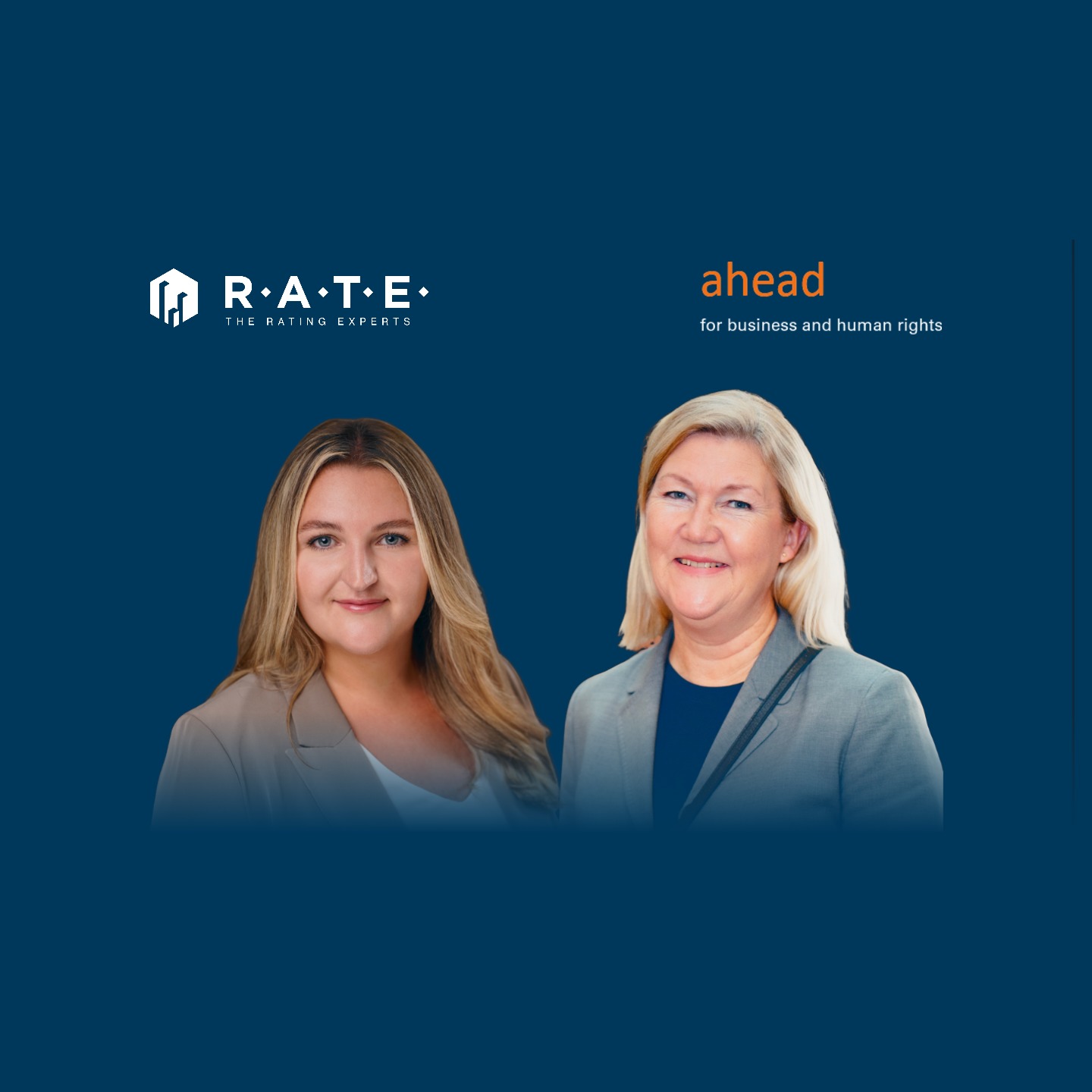 Chiara Bernd (R.A.T.E. GmbH) and Pia Rudolfsson Goyer (Ahead for Business and Human Rights), with the R.A.T.E. and Ahead logos